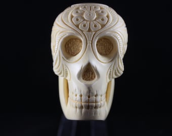 Embossed Floral Skull Meerschaum Pipe, The Best Block Meerschaum, Unsmoked Pipe