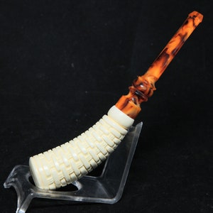 Basket Weave Horn Meerschaum Pipe, Block Meerschaum, Brown Stem Meerschaum Pipe, Unsmoked Meerschaum