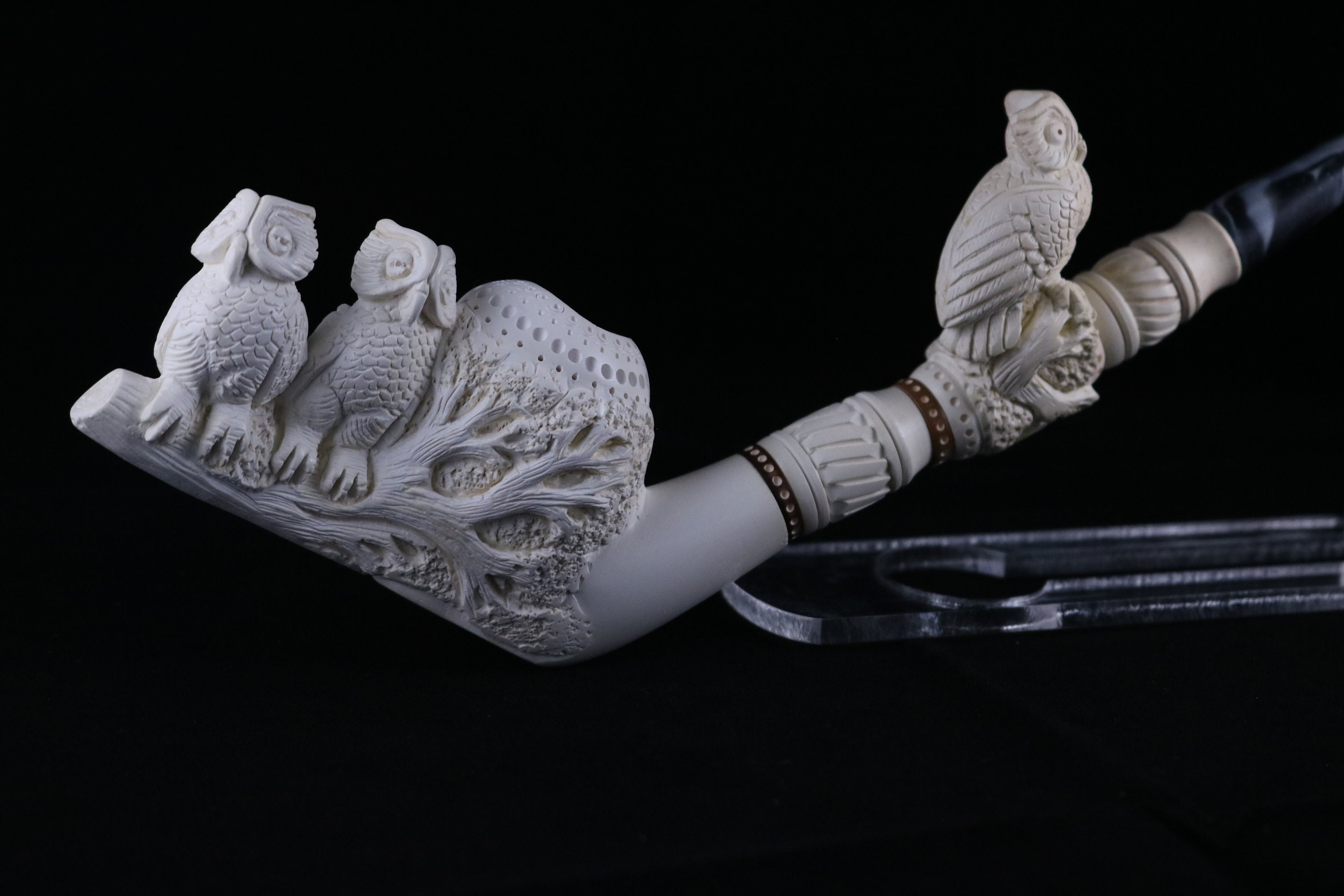 Large Owl Half Bent Meerschaum Pipe, Unsmoked Pipe, The Best Block Meerschaum