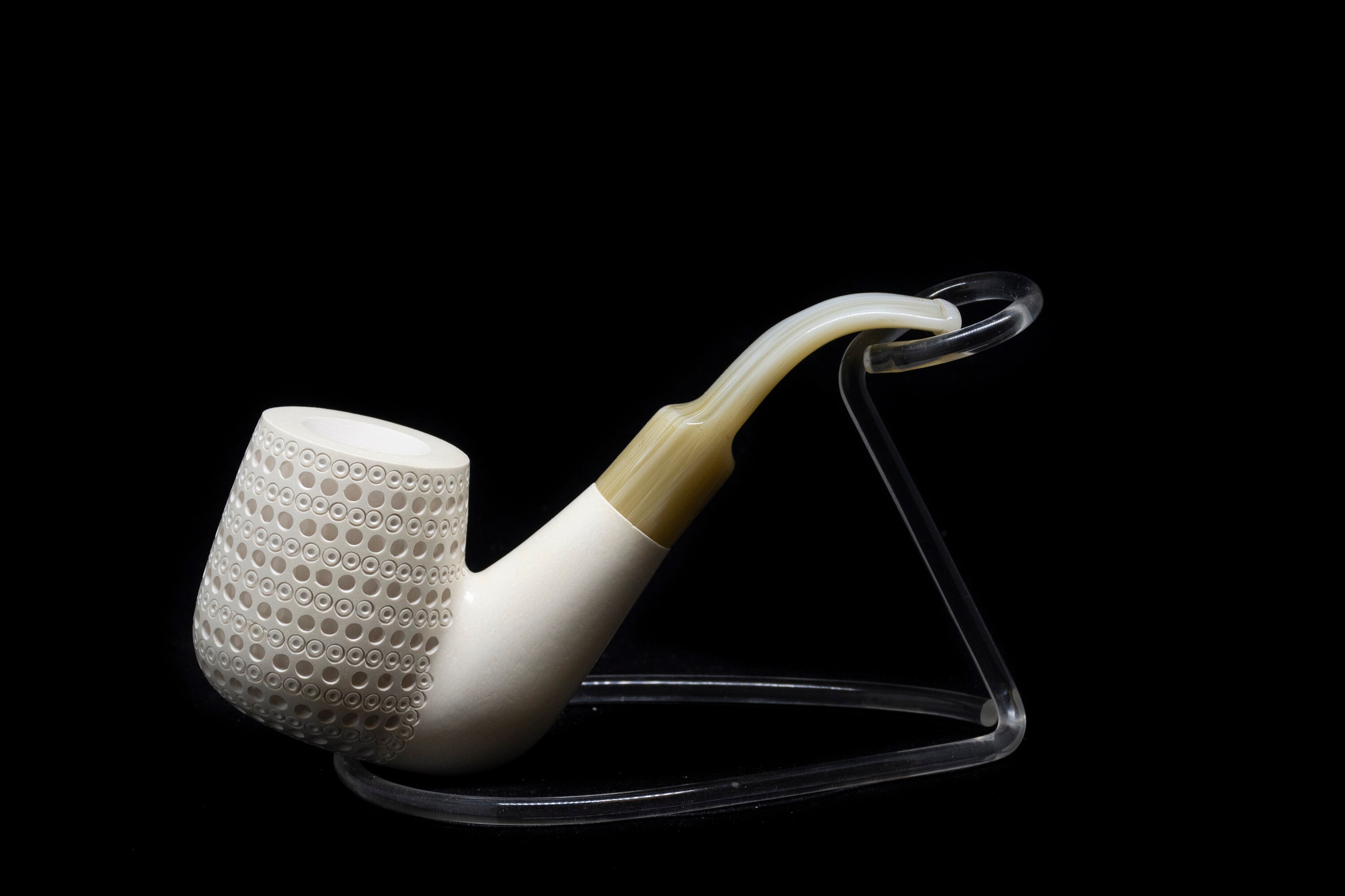 Lattice Sitter Full Bent Stem Meerschaum Pipe, 100% Solid Block Meerschaum, Unsmoked Meerschaum Pipe