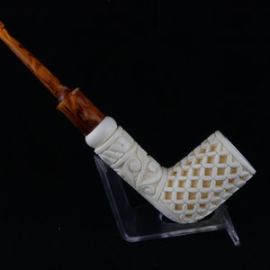 Deep Lattice Straight Stem Meerschaum Pipe, The Best Block Meerschaum, Unsmoked Meerschaum