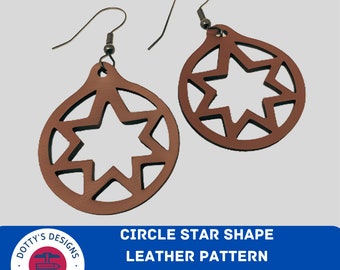 Circle Shape Star in Circle Leather Earring Svg Template for Cricut, Faux Leather Earrings Svg Instant Download - Svg, Png, Eps, Dxf