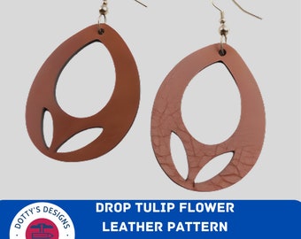 Drop Tulip Flower Pattern Leather Earring Svg Template voor Cricut, Floral Faux Leather Oorbellen Svg Instant Download - Svg, Png, Eps, Dxf