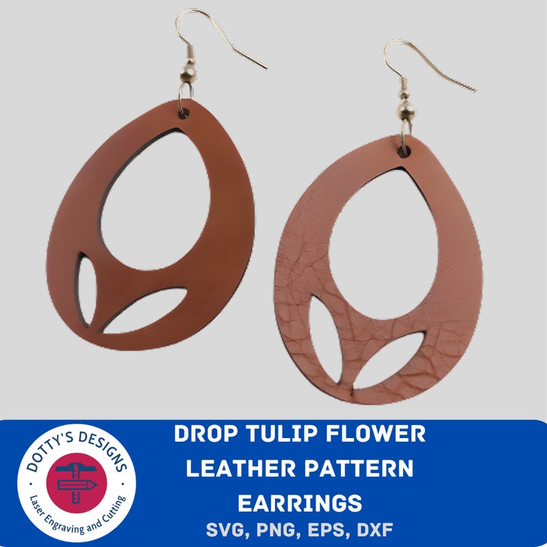 Drop Tulip Flower Pattern Leather Earring Svg Template for Cricut, Floral Faux Leather Earrings Svg Instant Download Svg, Png, Eps, Dxf image 1