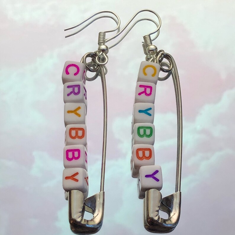 Cry Baby Safety Pin Earrings. Unique and Egirl. Etsy