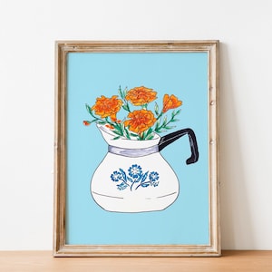 Vintage Corningware Teapot Illustrated Wall Art Print