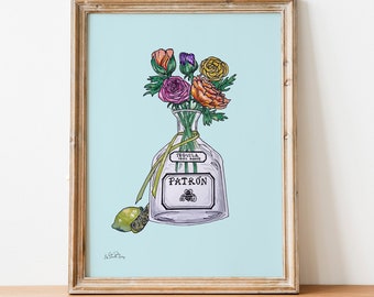 Tequila Wall Art Print, Floral Wall Art, Wall Print, Home Decor