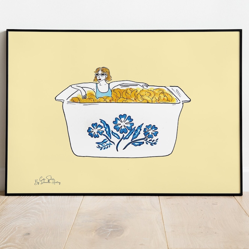 Vintage Corningware Blue Cornflower Illustration Print, Mac and Cheese Art, Kitchen Wall Art image 5