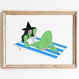 Witch Beach Illustrated Wall Print, Dorm Art, Beach, Witch Art, Funny Cute Wall Decor, Living Room Art, Gallery Wall Art, Apartment Decor