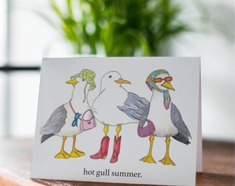 Summer Seagull Card, Cute Fashion Card, Birthday Card, Hot Girl Summer, Blank Art, Cute Friendship Card