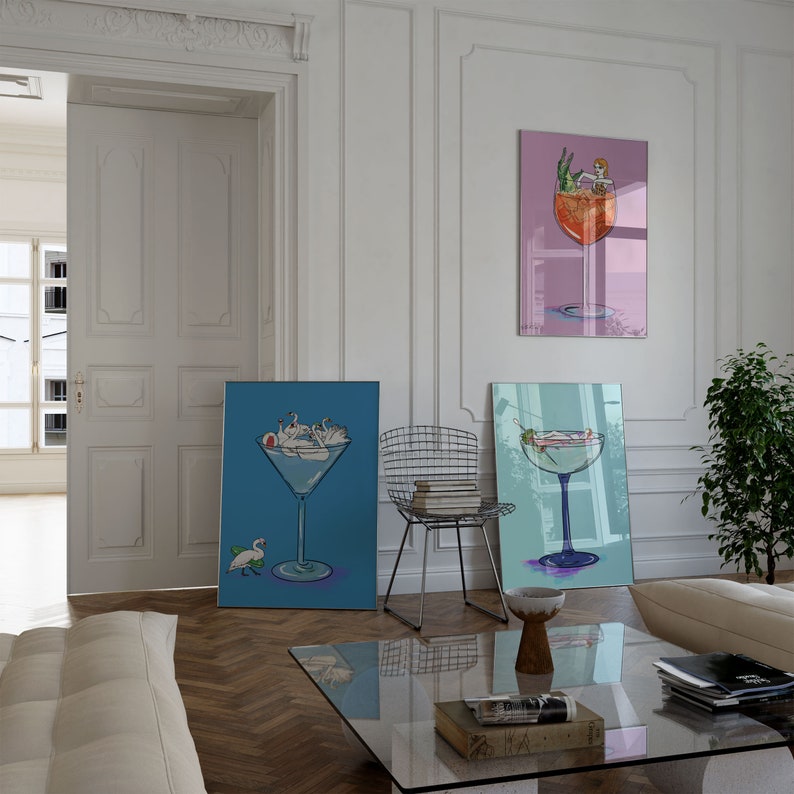 drinks martini illustration wall art for kitchen or bar art or gallery wall