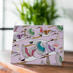 Crane NYCのイラスト入りグリーティングカード、鳥のカード、かわいい誕生日カード、動物カード、彼女へのカード、記念日カード、サンキューカード