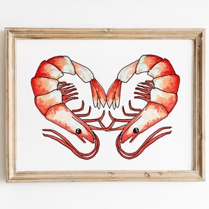 Shrimp Love Wall Art – Cute Heart Shaped Shrimp Print, Ocean Kitchen Decor, Living Room Art, Whimsical Art, Preppy Wall Decor, Shrimp Decor