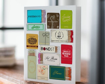 Tarjeta de felicitación de la caja de cerillas del icónico restaurante de Nueva York, tarjeta de restaurante, tarjeta para amantes de la comida de Nueva York, tarjeta de la ciudad de Nueva York, Gran Manzana