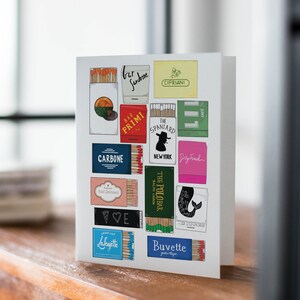 NYC Matchbook Grußkarte, New York City Restaurants Karte, Geburtstagskarte, Foodie Karte, NYC Apartmen Art, Kultige Food Art