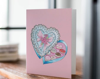 Donut Valentine's Day Card, Vday Card, Hand Illustrated Card