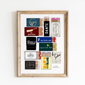 NYC Match Box Wall Art, Matchbook West Village NYC Matches Art Print, New York City Resatuarnt Gallery Wall Art, Living Room Decor