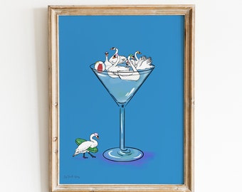 Swan Martini Illustrated Wall Art