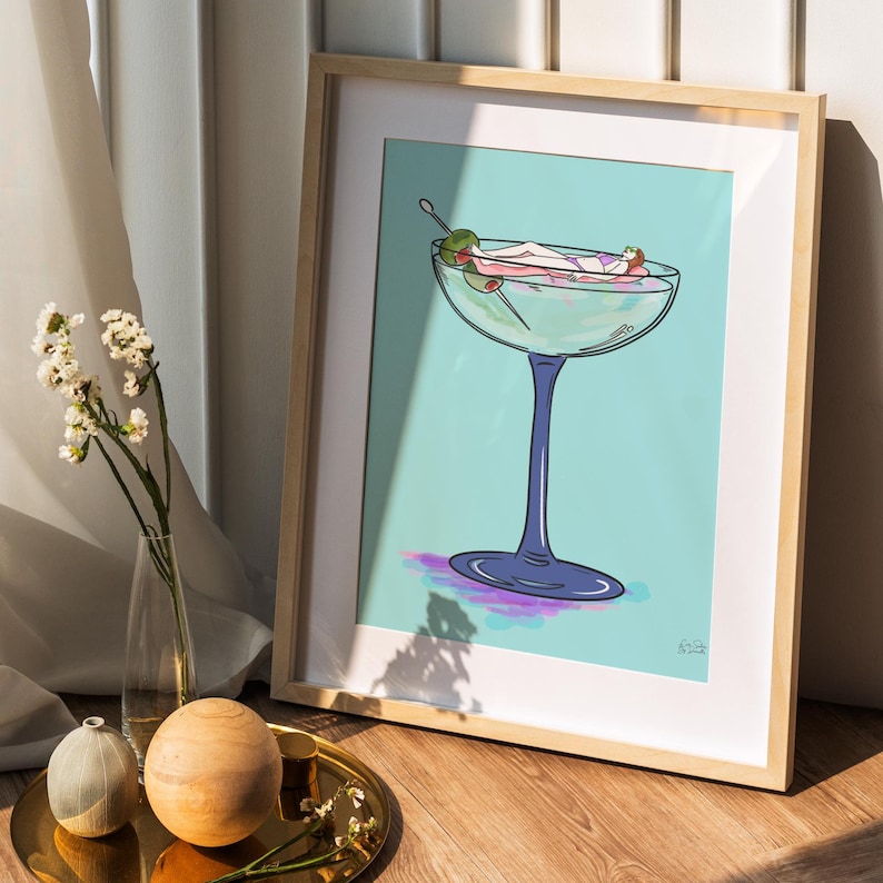drinks martini illustration wall art for kitchen or bar art or gallery wall