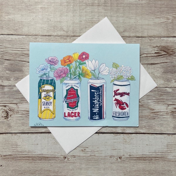 Narragansett Beer Greeting Card, Blank Card, Beer, Hand Illustrated