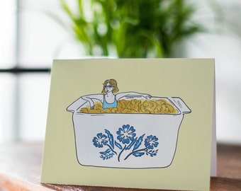 Mac N’ Cheese Vintage Corning-ware Card, Thank You Card, Birthday Card, Hand Illustrated