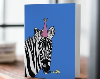 Zebra Birthday Greeting Card, Animal Birthday Card, Cute Party Animal, Friend Birthday, Safari Animal