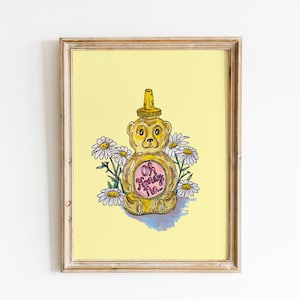 Honig Flasche Wand Kunst Druck, Honig, Blumendruck Süßes Wohnheim Dekor, Küchenkunst, Galerie Wandkunst, Wohnung Kunst, Süßes Blumen Poster, Essen Kunst