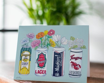 Narragansett Beer Greeting Card, Blank Card, Beer, Hand Illustrated