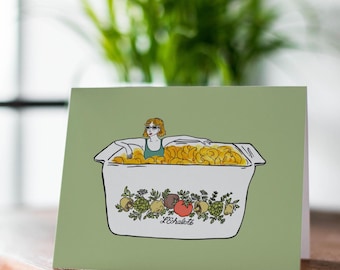 Mac N’ Cheese Retro Spice of Life Corning-ware Card, Retro Thank You Card, Birthday Card, Hand Illustrated, Kitchen Art, Cute Vintage Card