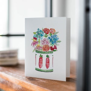 Carte de boîte de conserve de tomates San Marzano, art floral, carte d'anniversaire, carte de gastronome, carte de gastronome, illustrée à la main, carte de voeux aquarelle