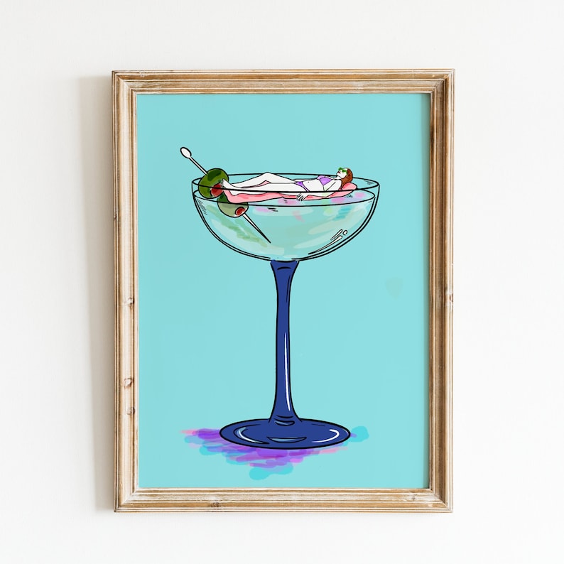 martini illustration wall art for kitchen or bar art