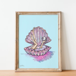 Vintage Oyster Kitchen Art, Pretty Oyster Wall Print, Ocean Decor, Coastal Art, Retro Aesthetic Art, Living Room Poster