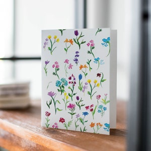 Pretty Watercolor Flower Painting Greeting Card, Thank You Card, Blank Card, Birthday Floral Card, Friendship Dainty Card, Pretty Wildflower