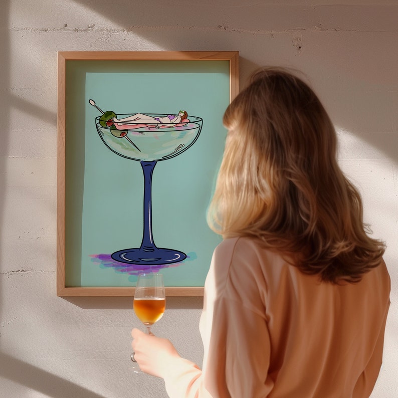 martini illustration wall art for kitchen or bar art