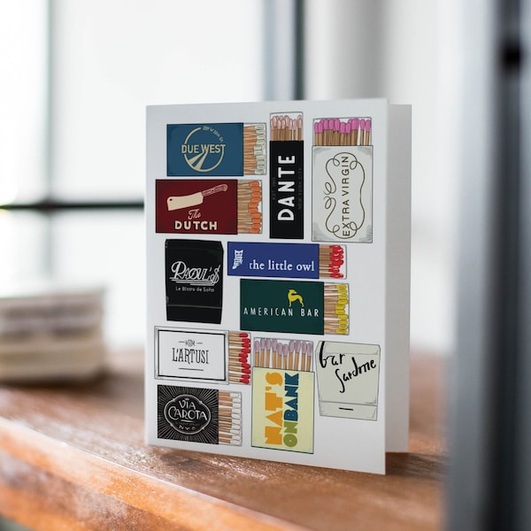 NYC West Village Restaurant Matchbook gratulationskort, New York City-kort, sött kort, NYC födelsedagskort, Matchbook-kort, matkort, tomt kort