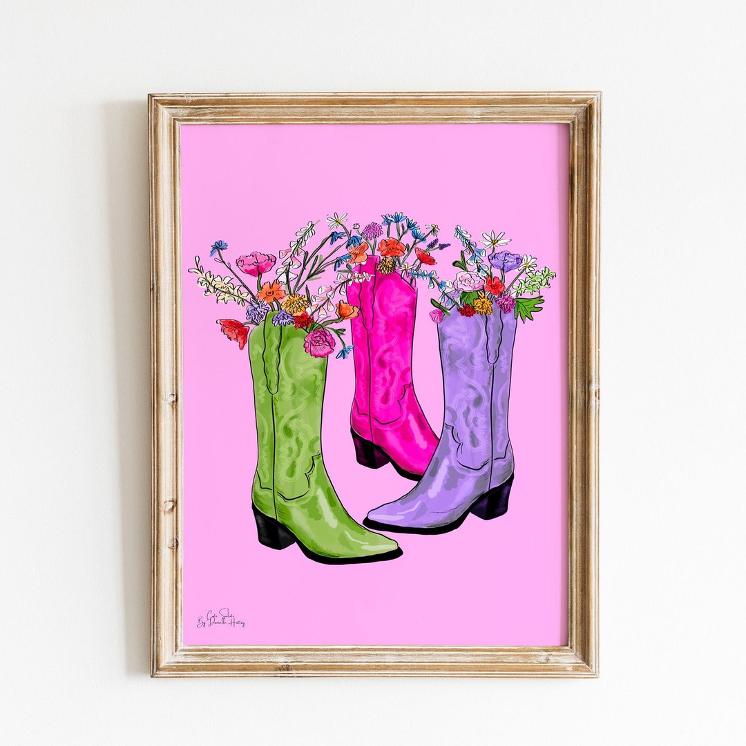 Vibrant Cowboy Boot Floral Wall Art Print - Etsy