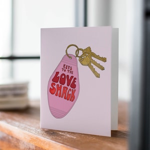 Cartão de Dia dos Namorados Love Shack, Cartão retrô, Dia dos Namorados vintage, Cartão de amor, Cartão para ele, Cartão para ela, Chaves, Cartão de aniversário, Cartão romântico