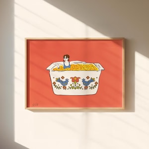 Corningware Mac n' Cheese Art Print, Country Festival Kitchen Decor