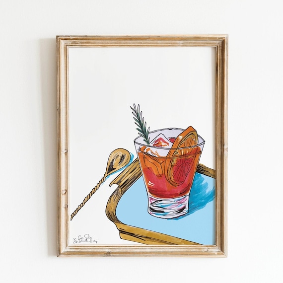 Negroni Cocktail Illustration Art Wall Print, Alcohol Print, Wall Art, Cocktail Decor, Living Room Art, Bar Cart Decor, Cute Dorm Art