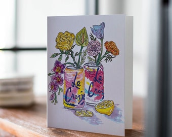 La Croix, Sparkling Water Birthday Card, Thank You Note, Thinking Of You, Hand Illustrated, Flower Card, Cute Card