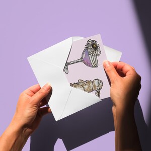 Rabbit Bunny Card, Cocktail Card, Cute Birthday Card, Thinking of You, Pretty Card, Bunny Art, Garden Party, Blank Card, Cute Thinking of you gift card, Easter Card, Floral Card