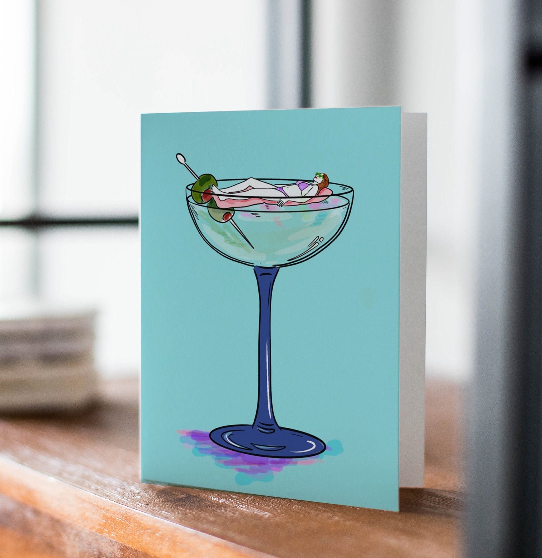 Wee Blue Coo Grußkarte „Fröhlich Martini“ – 15x15 Cm, 280 G/m² Karton, Mit Umschlag