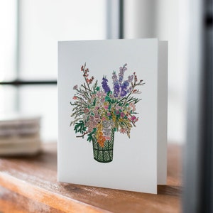 Carte de voeux aquarelle fleur, jolie carte d'anniversaire, carte de New York, illustration de fleur, carte de félicitations, je pense à vous, belle carte