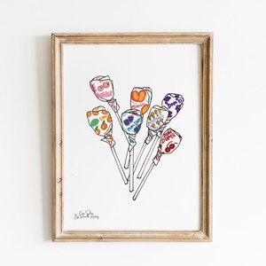 Dum Dum Lollipop Wall Art Illustration, Candy Wall Print, Hand Illustrated image 1