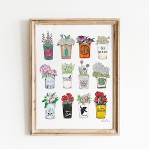 NYC Kitchen Art Coffee Cups Wall Art, New York City, Coffee Print, Illustrated Apartment Decor, Modern Decor, Floral Poster, Espresso Art