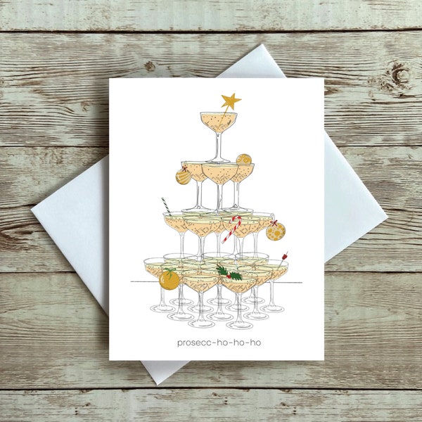 Champagne Prosecco Christmas Card, Hand Illustrated