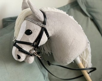 Light Grey Hobby Horse  white mane with black bridle and rains