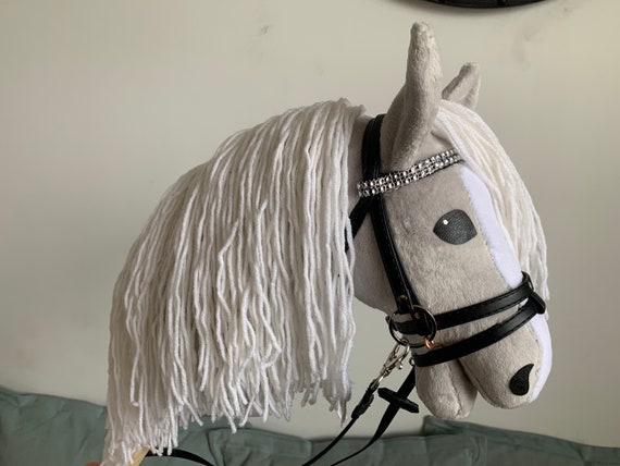 White Hobby Horse With Bridle and Reins 