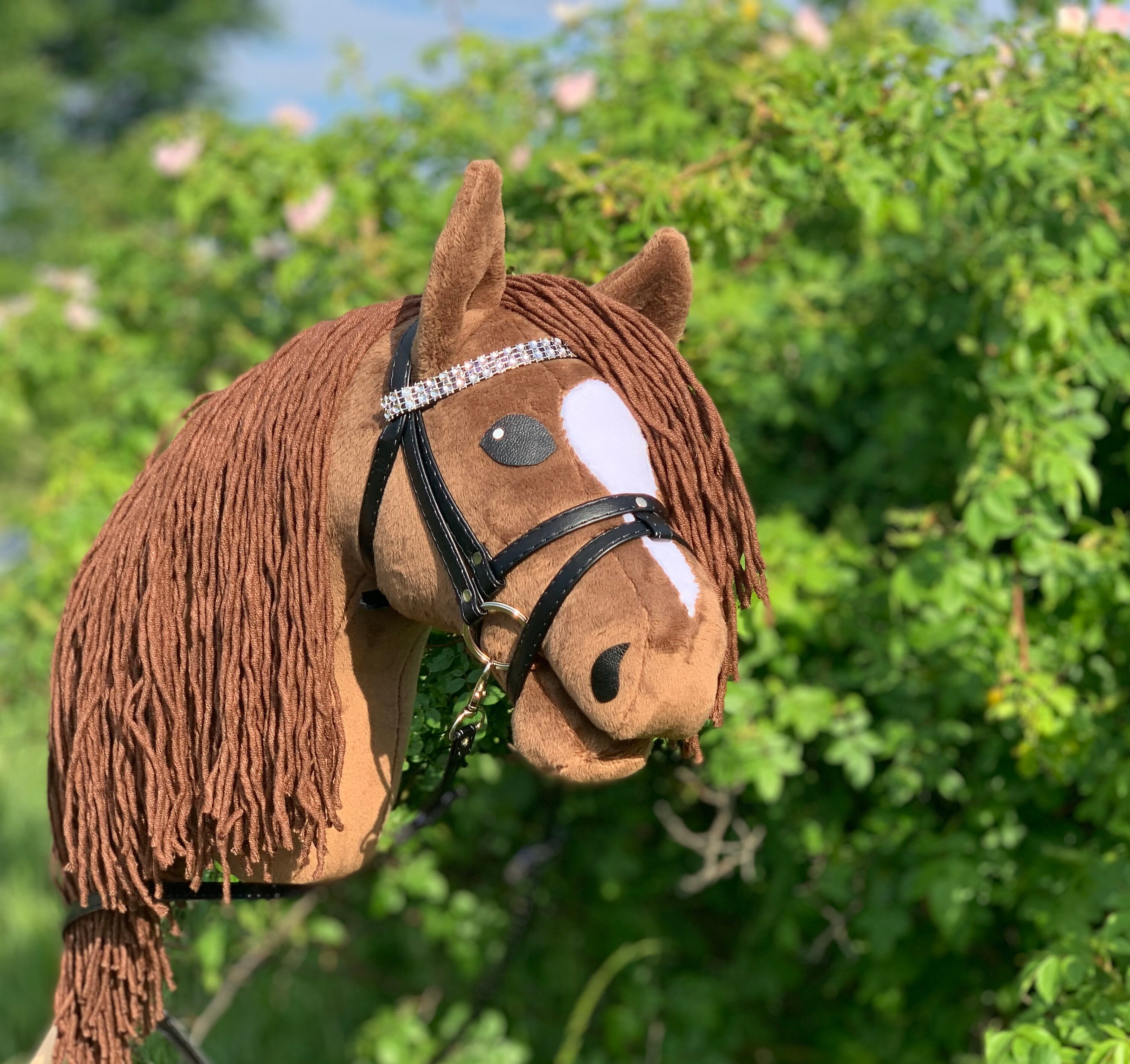 Donker kastanje Hobby Horse met hoofdstel en teugels Etsy