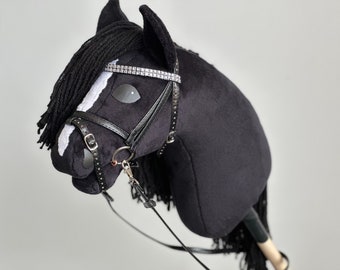 Black Hobby Horse with Bridle and rains